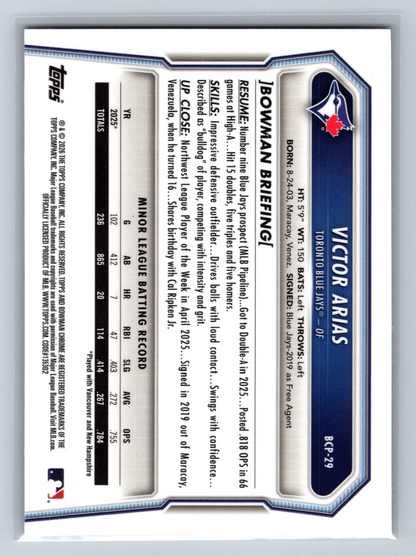 Victor Arias 2026 Bowman Chrome 1st Fuchsia Wave Refractor /199 #BCP-29