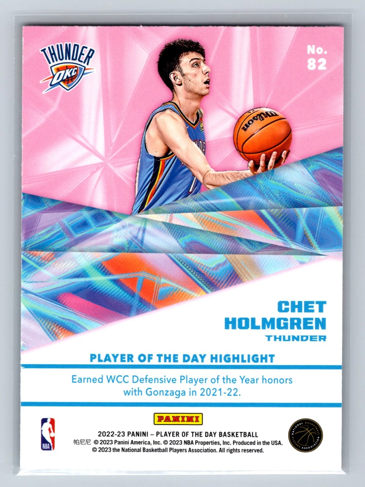 Chet Holmgren 2022-23 Panini Player of the Day Orange RC /199 #82 Thunder