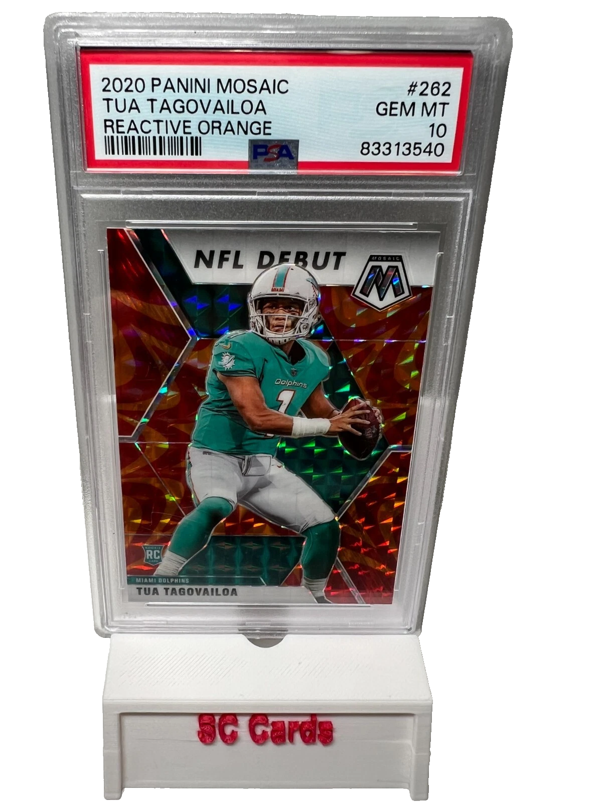 Tua Tagovailoa 2020 Mosaic Reactive Orange NFL Debut RC #262 Dolphins PSA 10