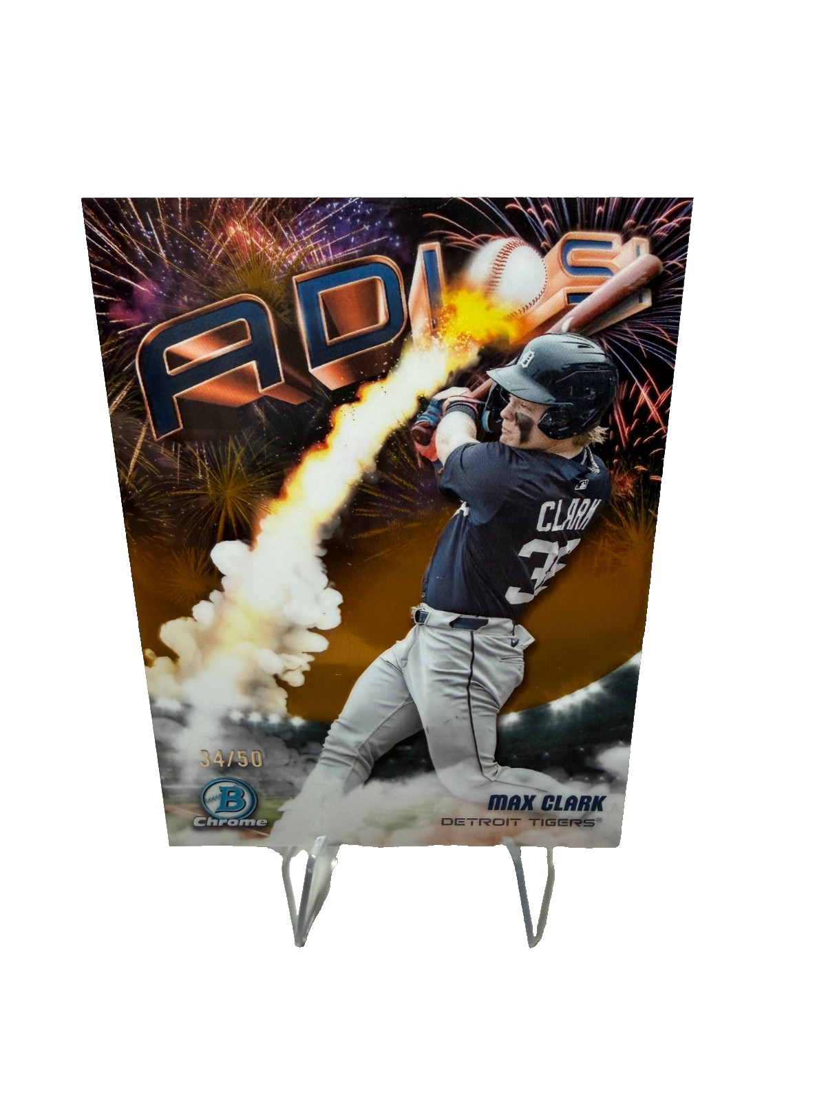Max Clark 2025 Bowman Chrome Gold Refractor Adios Insert /50 #AD-20 Tigers