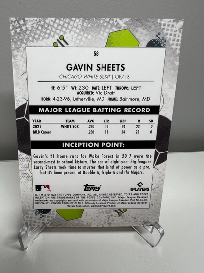 Gavin Sheets 2022 Topps Inception Orange RC /50 #58 White Sox