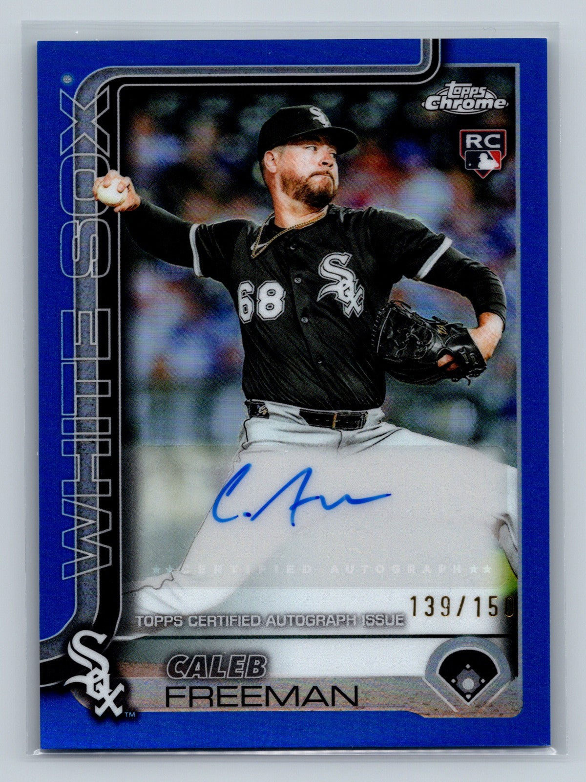 Caleb Freeman 2025 Topps Chrome Update Blue Refractor Auto RC /150 #AC-CF