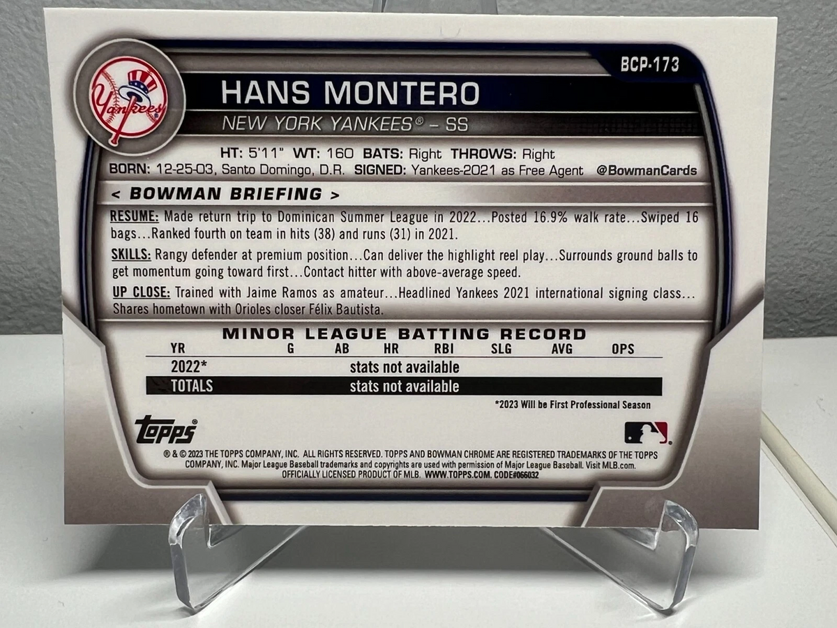 Hans Montero 2023 Bowman Chrome 1st Mojo Refractor #BCP-173 Yankees