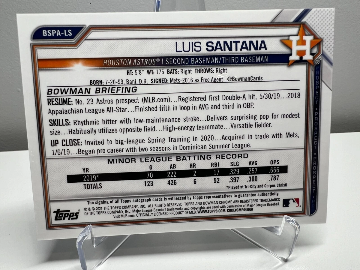 Luis Santana 2021 Bowman Chrome 1st Sapphire Edition Auto #BSPA-LS Astros