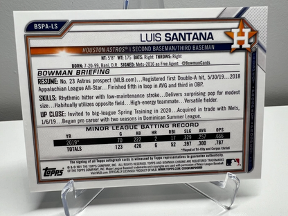Luis Santana 2021 Bowman Chrome 1st Sapphire Edition Auto #BSPA-LS Astros