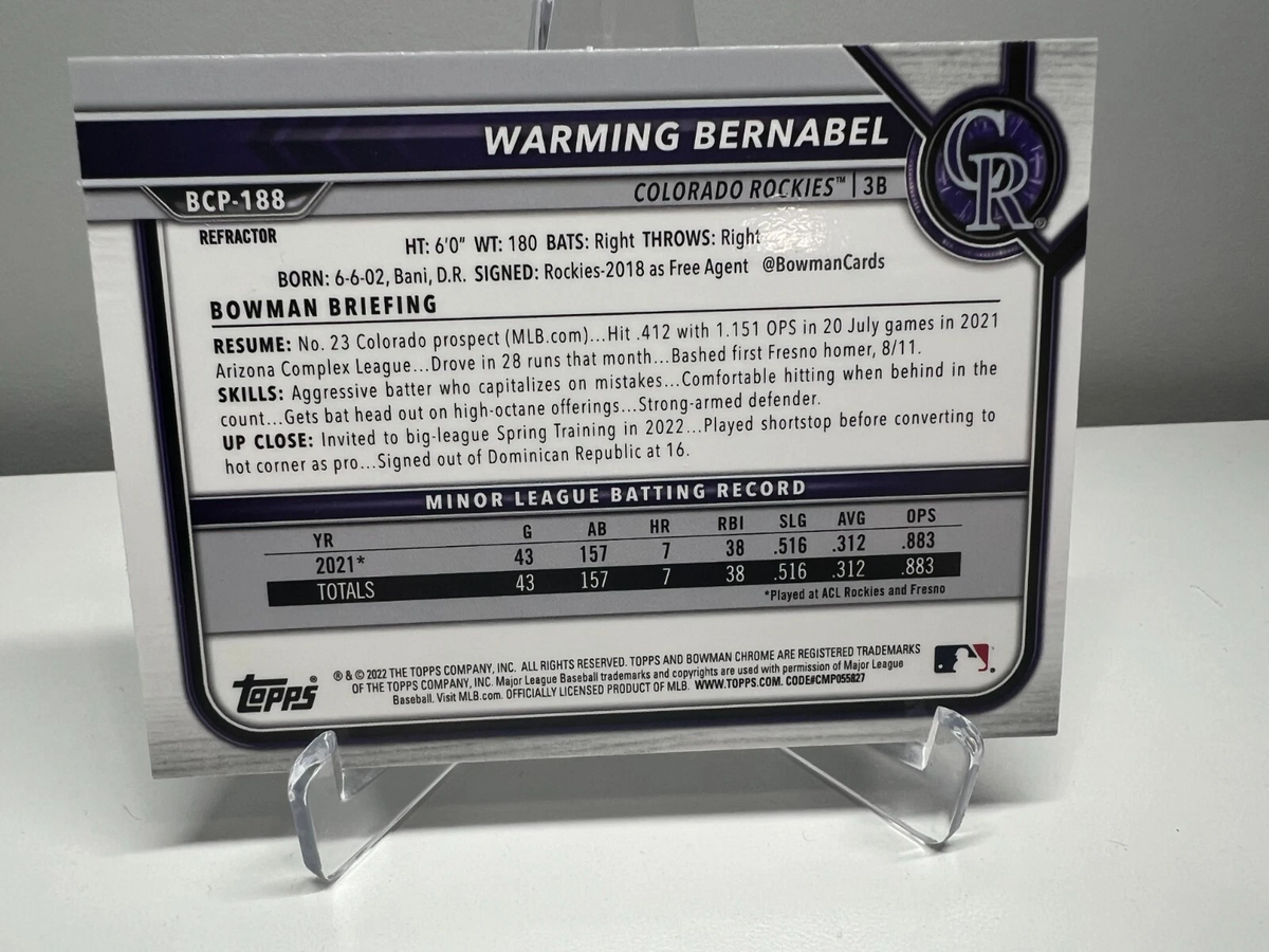 Warming Bernabel 2022 Bowman Chrome Prospect Shimmer Refractor #BCP-188 Rockies