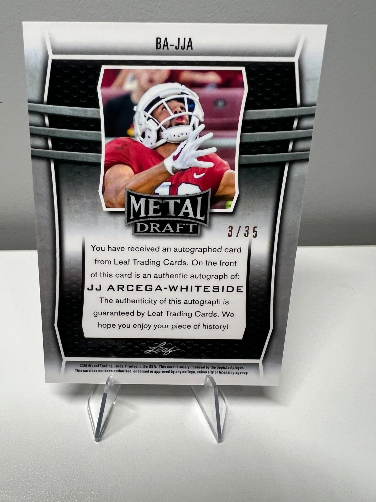 JJ Arcega-Whiteside 2019 Leaf Metal Draft Blue Auto RC /35 #BA-JJA