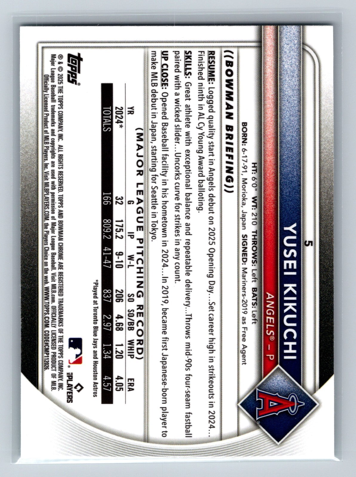 Yusei Kikuchi 2025 Bowman Chrome Aqua RayWave Refractor /199 #5 Angels