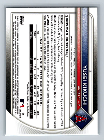 Yusei Kikuchi 2025 Bowman Chrome Aqua RayWave Refractor /199 #5 Angels