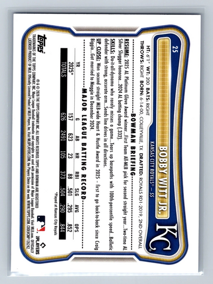 Bobby Witt Jr. 2026 Bowman Blue /150 #25 Royals