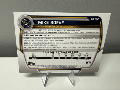 Mike Boeve 2023 Bowman Draft 1st Paper Green /99 #BD-192 Brewers