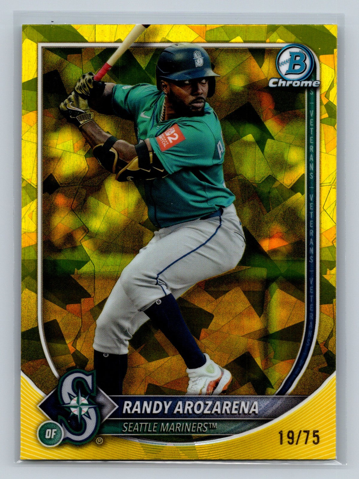 Randy Arozarena 2025 Bowman Chrome Sapphire Yellow Refractor /75 #35 Mariners