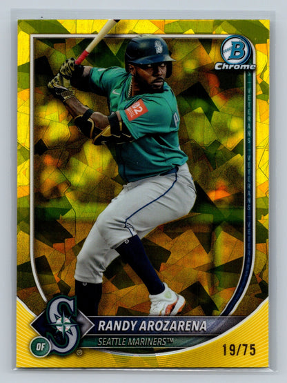 Randy Arozarena 2025 Bowman Chrome Sapphire Yellow Refractor /75 #35 Mariners