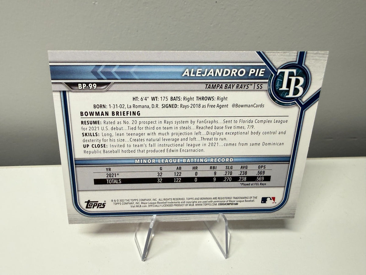 Alejandro Pie 2022 Bowman 1st Paper Orange /25 #BP-99 Rays