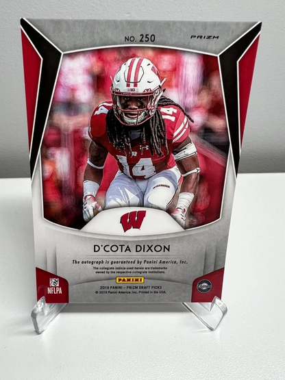 D'Cota Dixon 2019 Prizm Draft Picks Silver Prizm Auto RC #250 Badgers