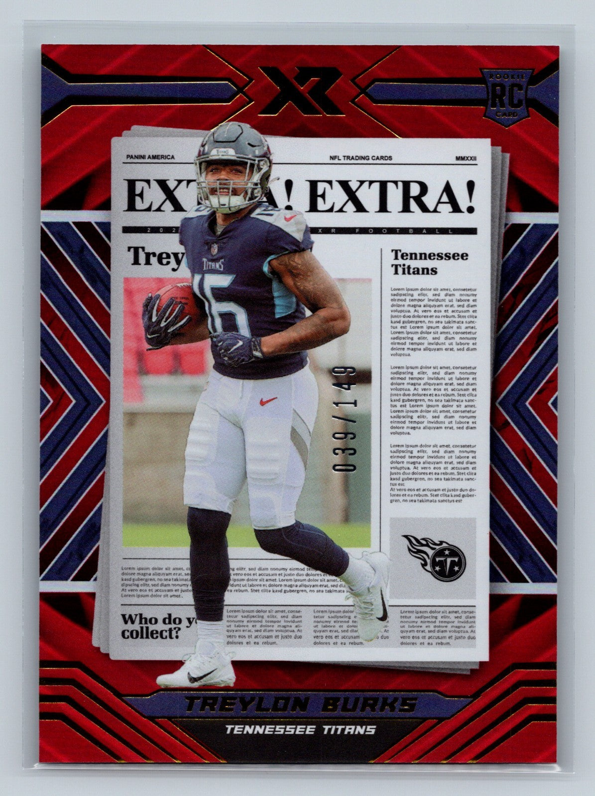 Treylon Burks 2022 Panini - Xr Extra Extra Insert Red RC /149 #EXT-7 Titans