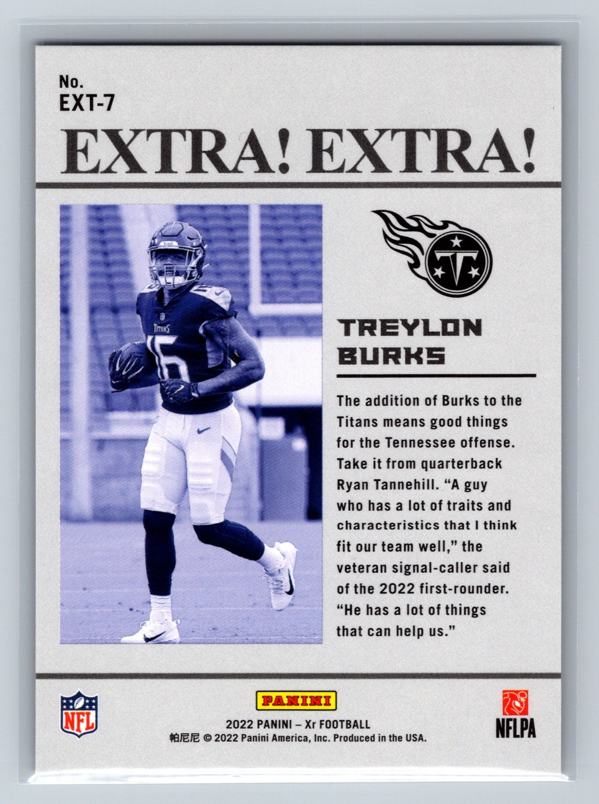 Treylon Burks 2022 Panini - Xr Extra Extra Insert Red RC /149 #EXT-7 Titans