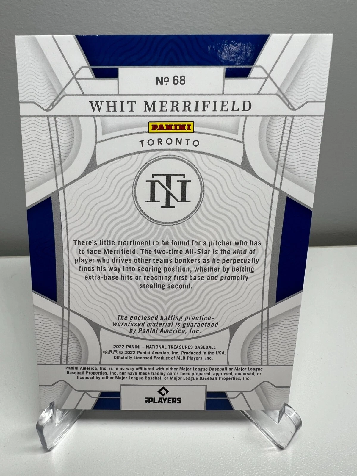 Whit Merrifield 2022 Panini National Treasures Patch /99 #68 Blue Jays