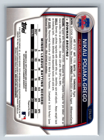 Nikau Pouaka-Grego 2023 Bowman Chrome 1st Auto #CPA-NP Phillies