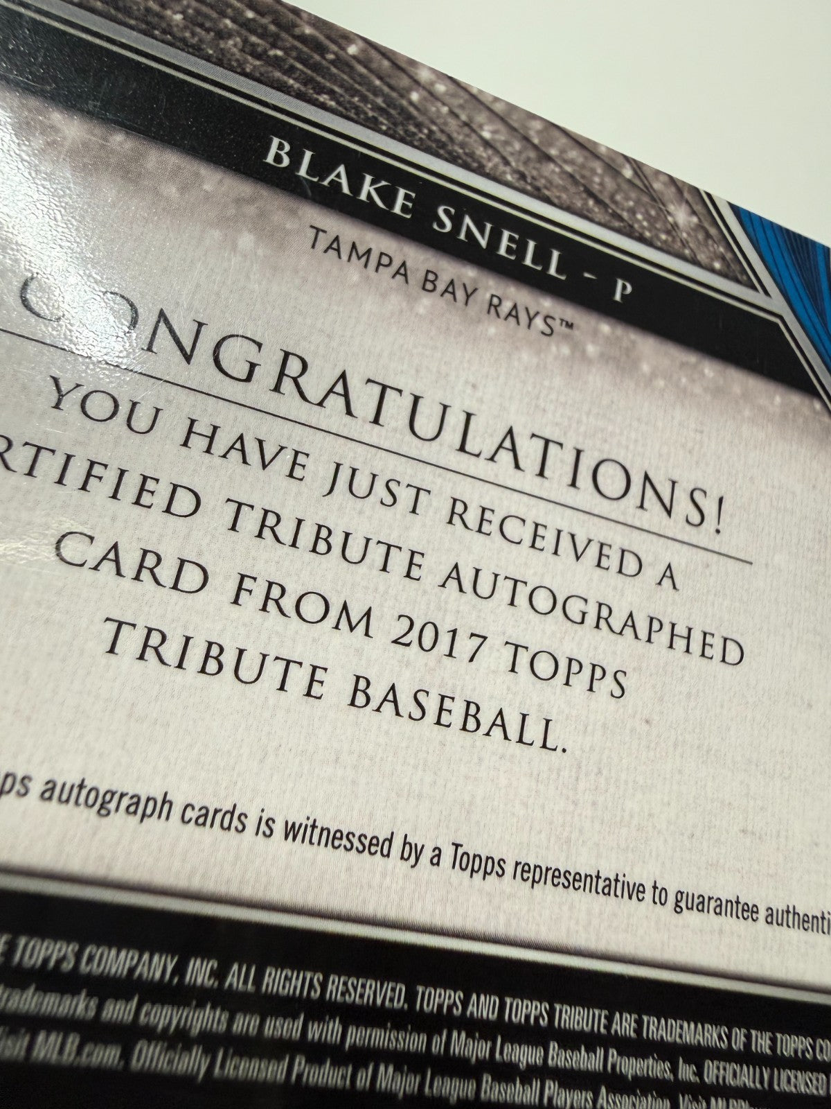 Blake Snell 2017 Topps Tribute Purple Auto /50 #TA-BS Rays