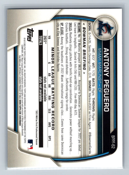 Antony Peguero 2023 Bowman 1st Edition Paper Sky Blue Foil #BPPF-62 Marlins