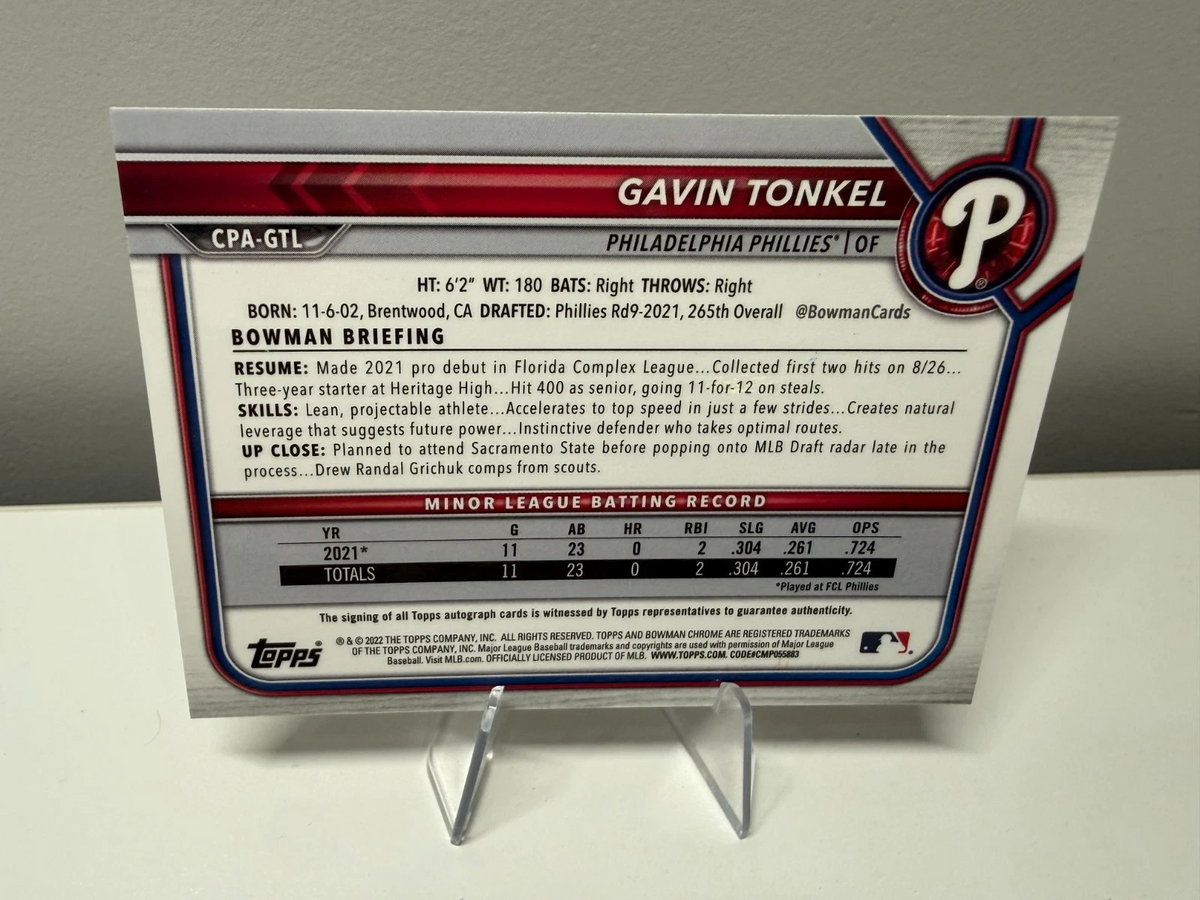 Gavin Tonkel 2022 Bowman Chrome 1st Speckle Refractor Auto /299 #CPA-GTL