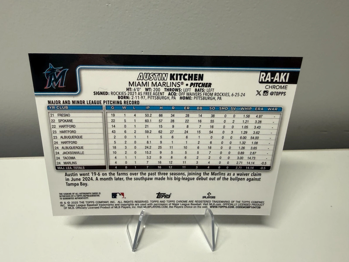 Austin Kitchen 2025 Topps Chrome Auto RC #RA-AKI Marlins