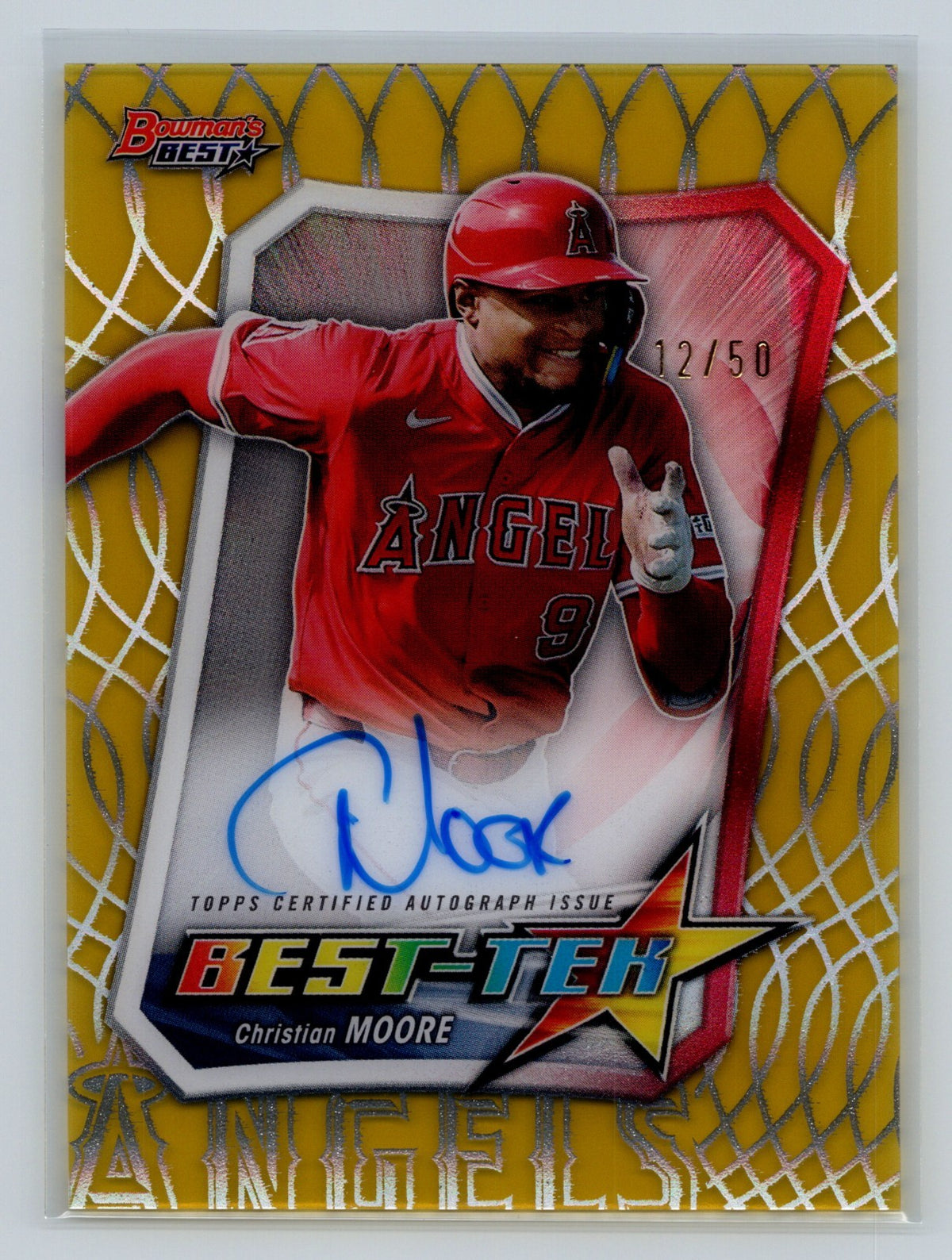 Christian Moore 2025 Bowman's Best Best-Tek Gold Auto /50 #BTA-CM Angels