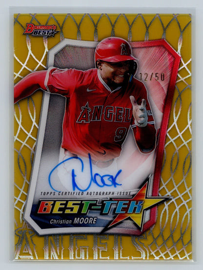 Christian Moore 2025 Bowman's Best Best-Tek Gold Auto /50 #BTA-CM Angels
