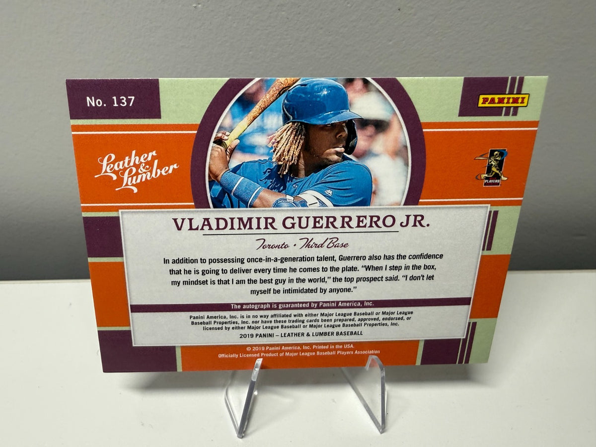 Vladimir Guerrero Jr. 2019 Panini Leather & Lumber Blue Leather Auto RC /99 #137