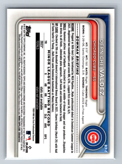 Derniche Valdez 2024 Bowman Chrome Prospects Aqua Lunar Refractor /125 #BCP-7