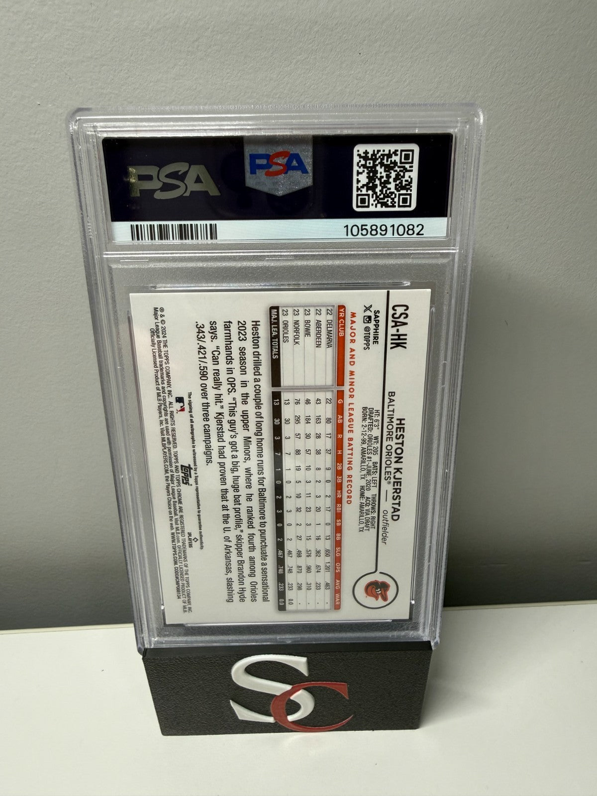 Heston Kjerstad 2024 Topps Chrome Sapphire Auto RC /199 #CSA-HK Orioles PSA 9