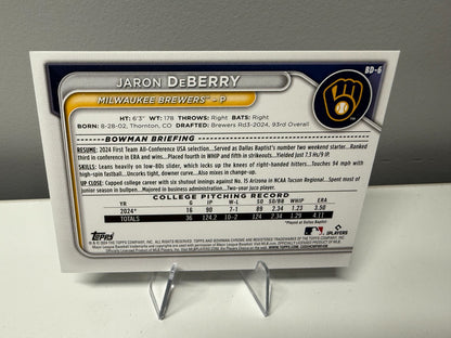 Jaron DeBerry 2024 Bowman Draft 1st Paper Green /99 #BD-6 Brewers