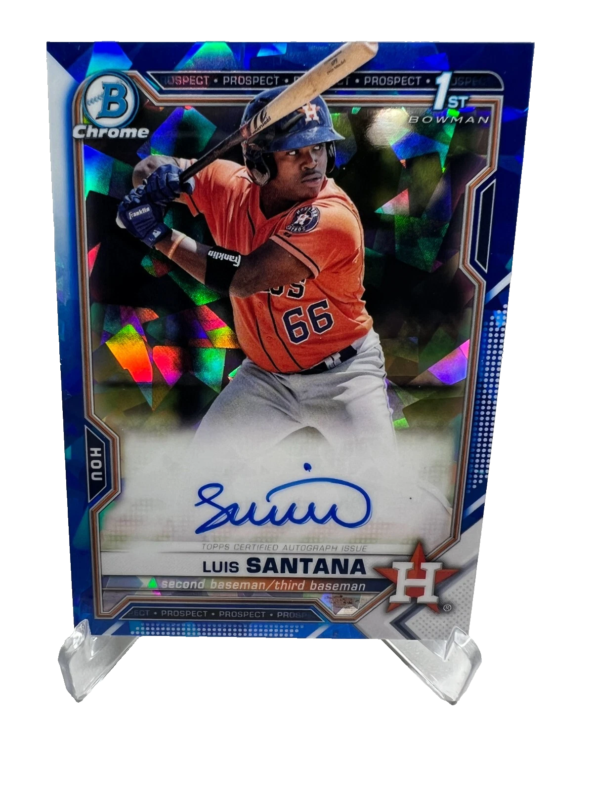 Luis Santana 2021 Bowman Chrome 1st Sapphire Edition Auto #BSPA-LS Astros