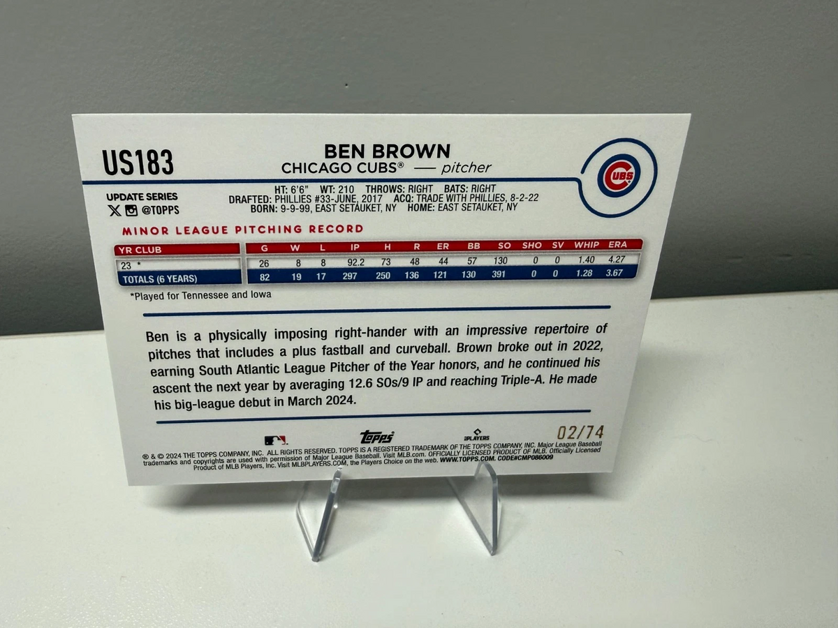 Ben Brown 2024 Topps Update Series Black RC /74 #US183 Cubs