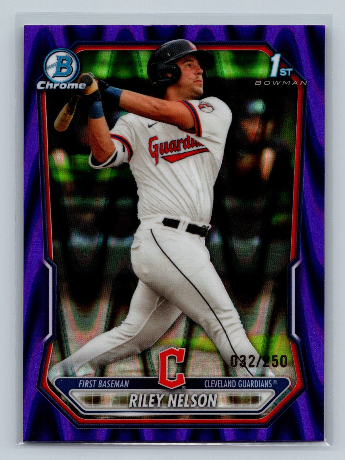 Riley Nelson 2026 Bowman Chrome 1st Purple RayWave Refractor /250 #BCP-124