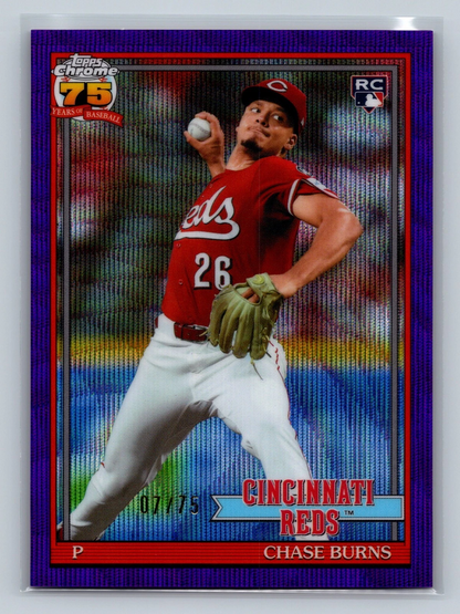 Chase Burns 2026 Topps Chrome Purple Wave Refractor RC /75 #91CB-25 Reds