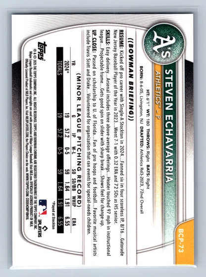 Steven Echavarria 2025 Bowman Chrome 1st Blue RayWave Refractor /150 #BCP-73