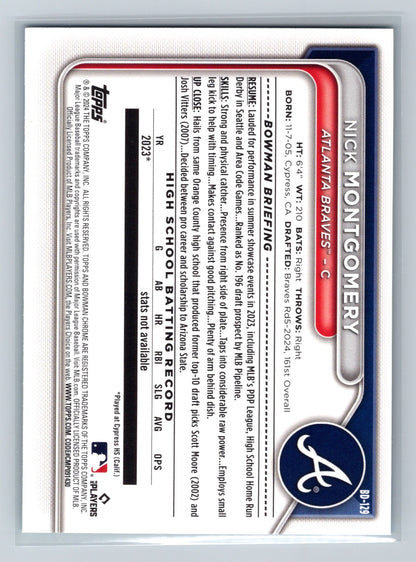 Nick Montgomery 2024 Bowman Draft 1st Paper Sky Blue /499 #BD-129 Braves