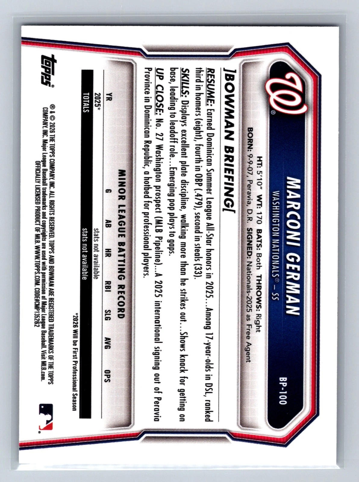 Marconi German 2026 Bowman 1st Paper Black /10 #BP-100 Nationals