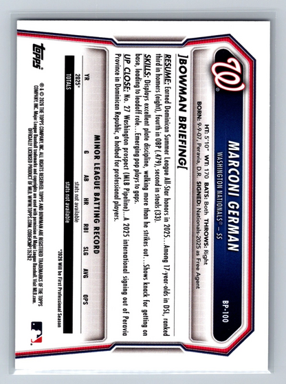 Marconi German 2026 Bowman 1st Paper Black /10 #BP-100 Nationals
