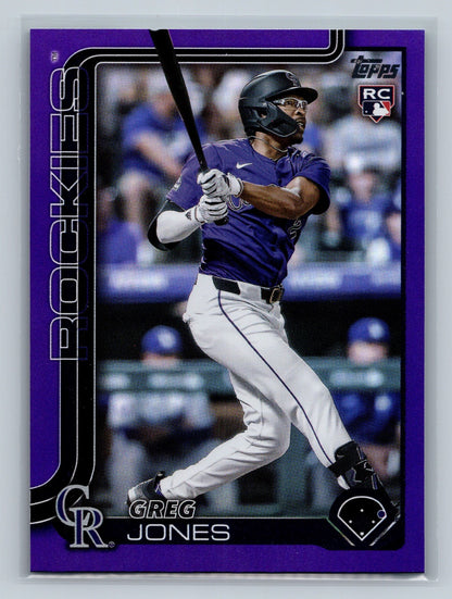 Greg Jones 2025 Topps Series 1 Purple Foil RC /250 #36 Rockies