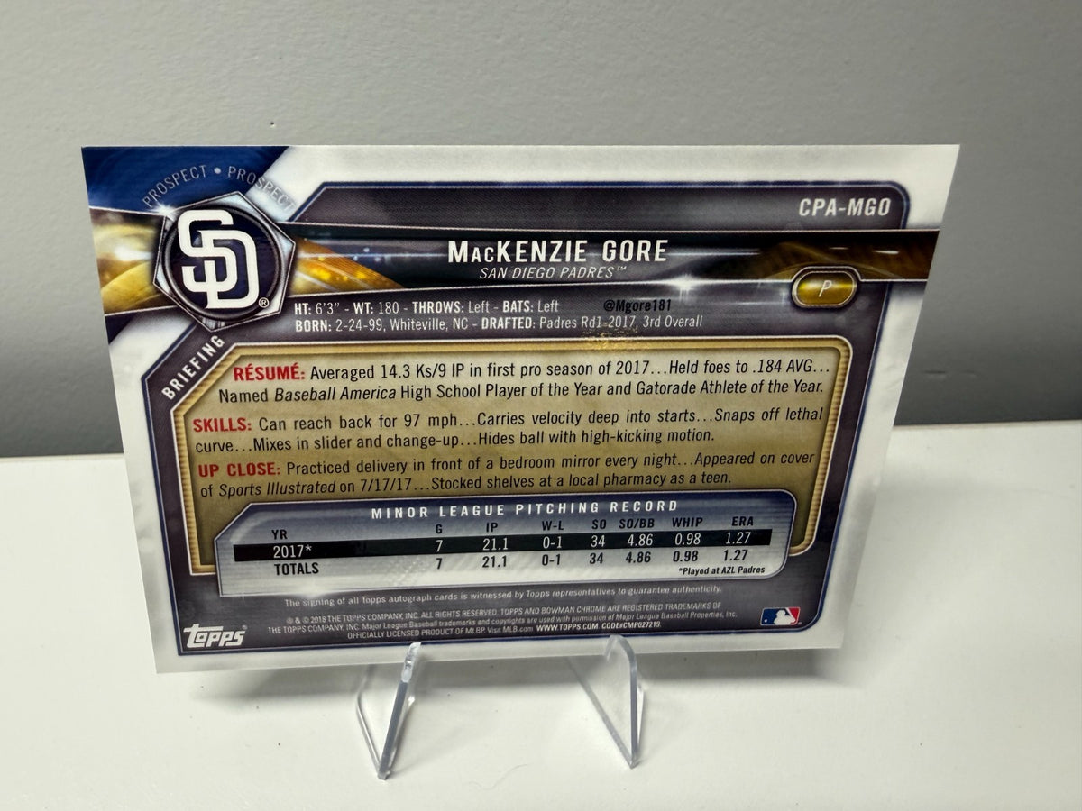 MacKenzie Gore 2018 Bowman Chrome Prospect Auto #CPA-MGO Padres