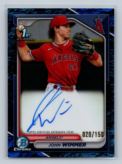 John Wimmer 2024 Bowman Chrome 1st Blue Lunar Refractor Auto /150 #CPA-JW Angels
