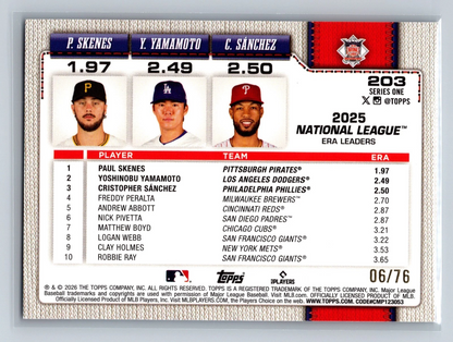 Skenes Yamamoto Sanchez 2026 Topps Series 1 NL ERA Leaders Independence Day /76