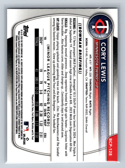 Cory Lewis 2025 Bowman Chrome 1st Lava Refractor /399 #BCP-128 Twins