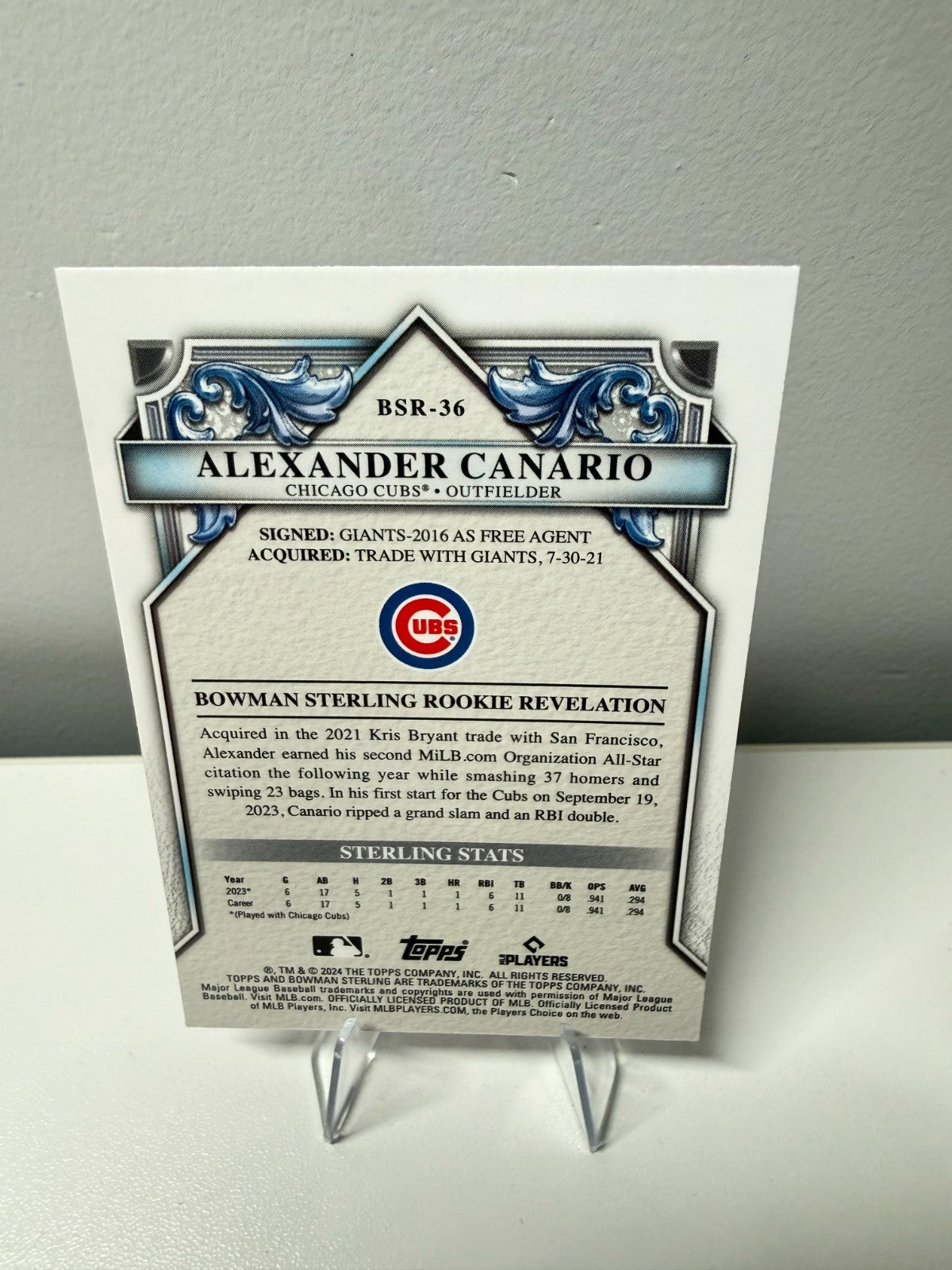 Alexander Canario 2024 Bowman Sterling Magenta Refractor RC /75 #BSR-36 Cubs