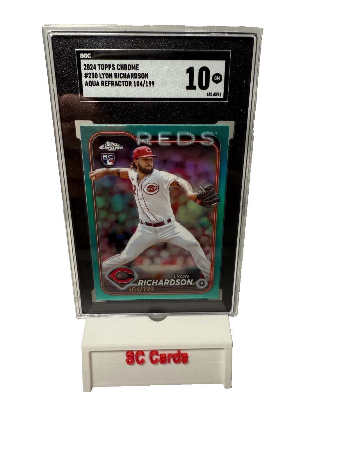 Lyon Richardson 2024 Topps Chrome Aqua Refractor RC /199 #230 Reds SGC 10