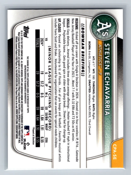 Steven Echavarria 2025 Bowman Chrome 1st Auto #CPA-SE Athletics