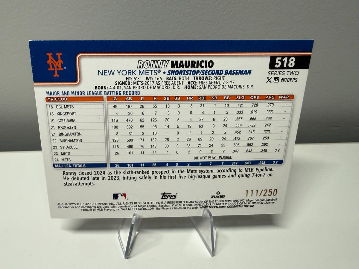 Ronny Mauricio 2025 Topps Series 2 Purple Foil /250 #518 Mets